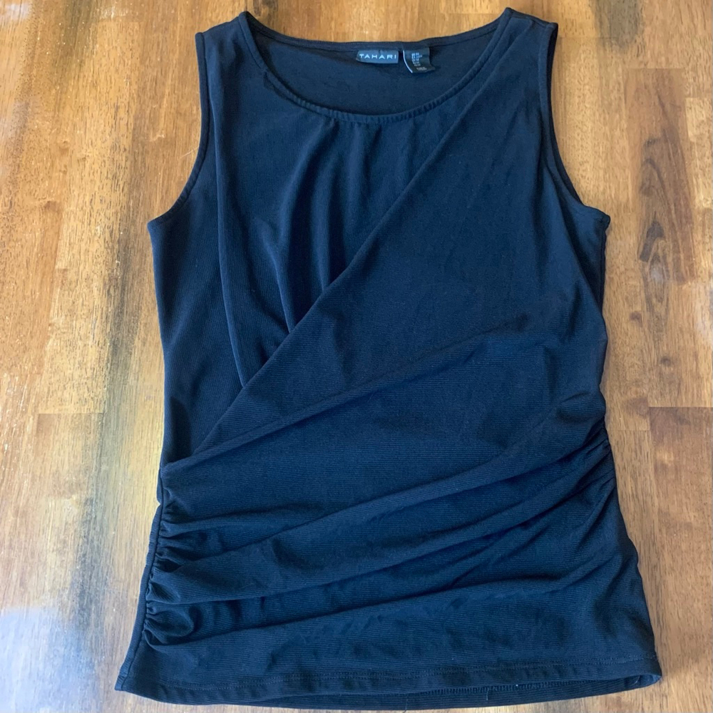 Tahari Tank shirt Medium Black Blouse detailed front
